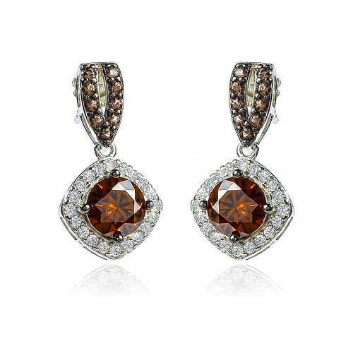 Silver Princess Cut Chocolate Diamond Set Earrings Pendant