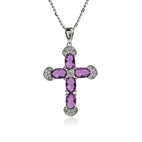 Beautiful Sterling Silver Cross With Amethyst