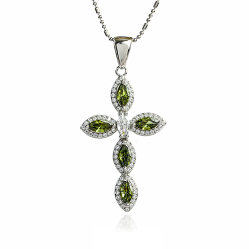 Sterling Silver Cross With Marquise Cut Peridot