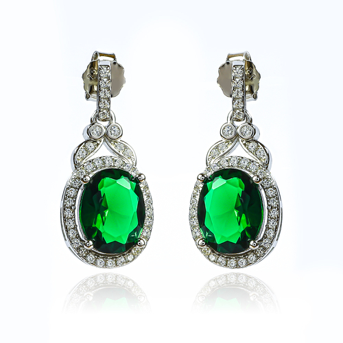 Emerald Sterling Silver 925 Set Push Back Earrings and Pendant