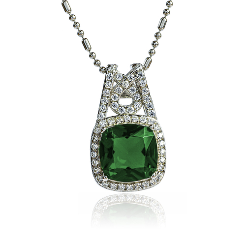 Emerald Sterling Silver 925 Set Omega Clip Earrings and Pendant