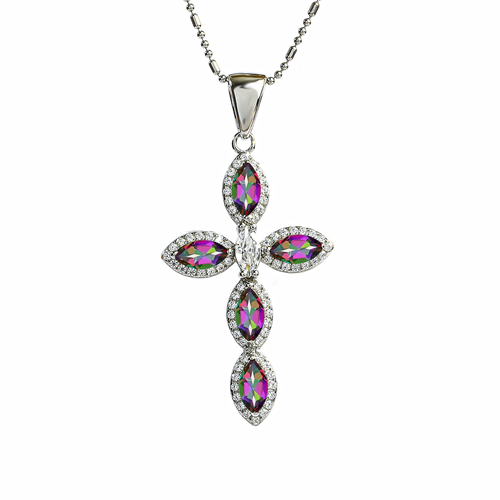 Sterling Silver Cross With Marquise Cut Mystic Topaz