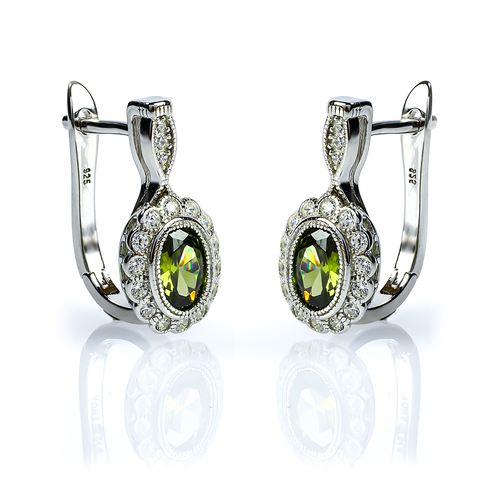 Oval Cut Peridot Omega Closure Earrings