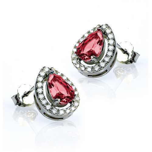 Pear Cut Ruby Halo Sterling Silver Earrings