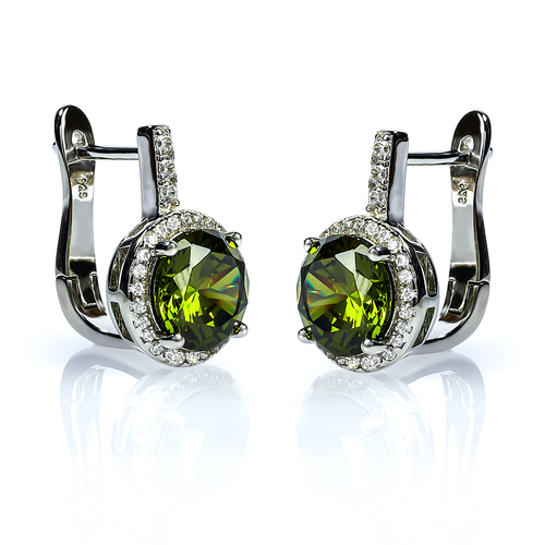 Round Cut Peridot Omega Closure Earrings