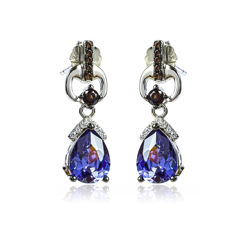 Silver Tanzanite Chocolate Diamond Set Earrings Pendant