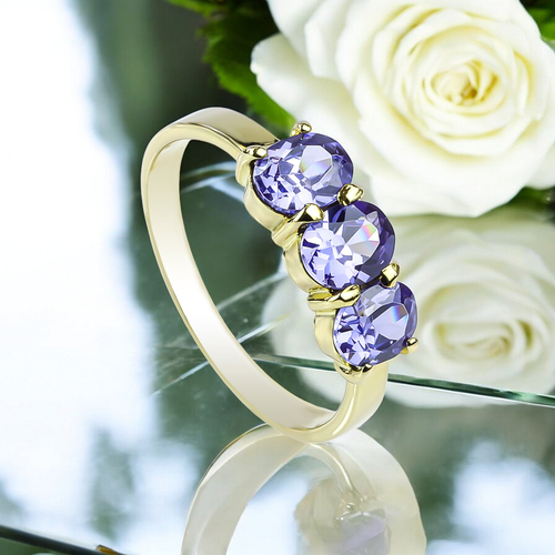 Genuine Oval Cut 3 Stone Tanzanite 10K Gold Ring