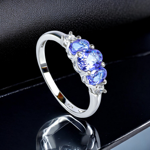 3 Stone Cut Alexandrite Silver Engagement Ring