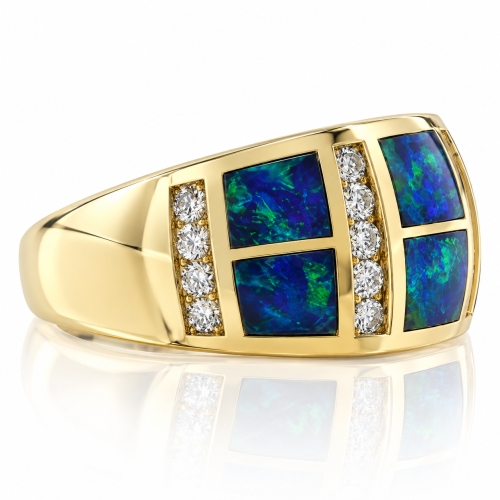 14k Yellow Gold Natural Opal Diamond Ring