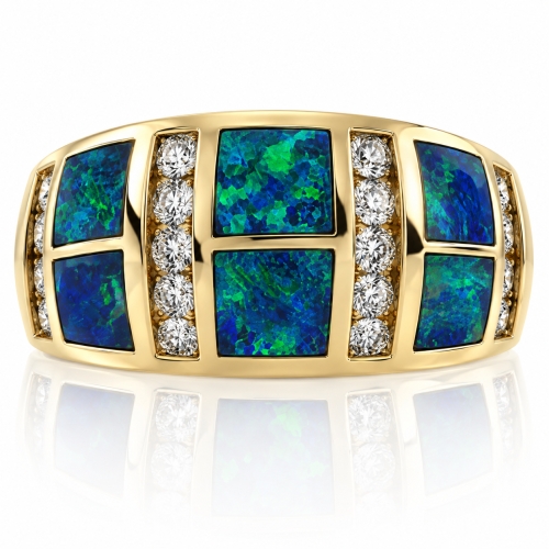 14k Yellow Gold Natural Opal Diamond Ring