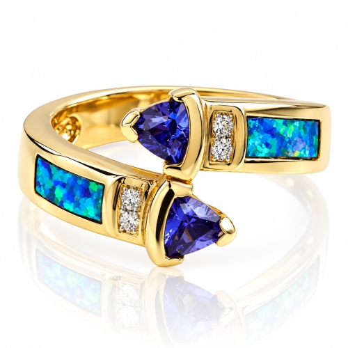 Black Australian Blue Opal Tanzanite Gold Ring