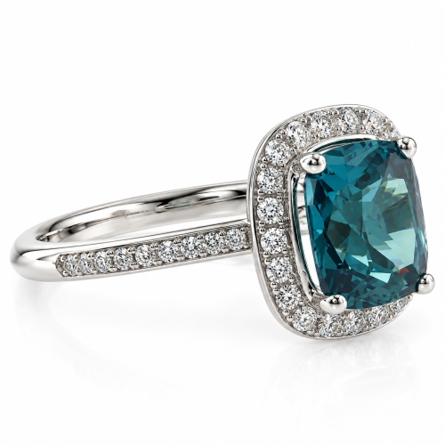 Alexandrite Stone MicroPave Silver Ring
