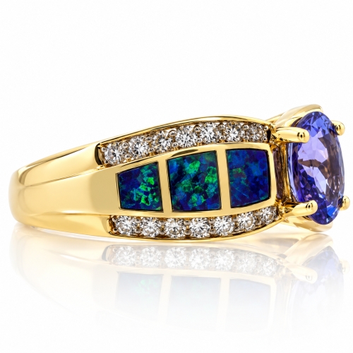Opal with Tanzanite Gold Ring