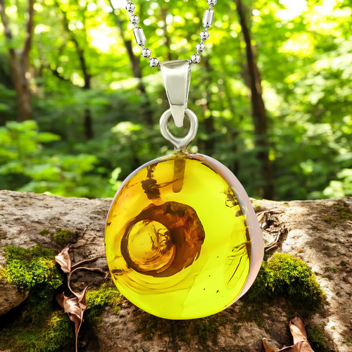 100% Natural Amber With Ant Silver Pendant 25mm x 15mm