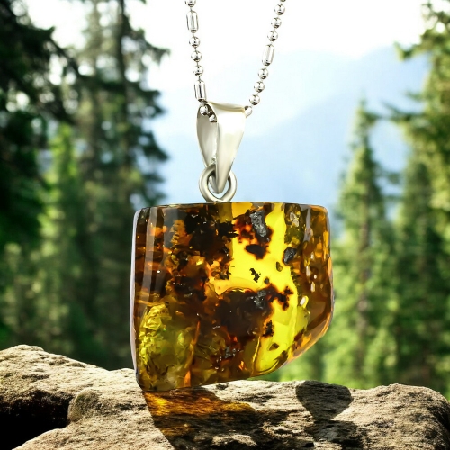 Genuine Honey Amber Silver Pendant From Mexico 25 mm x 20 mm