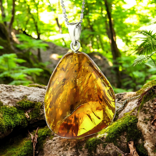 Genuine Amber Pendant With Sterling Silver