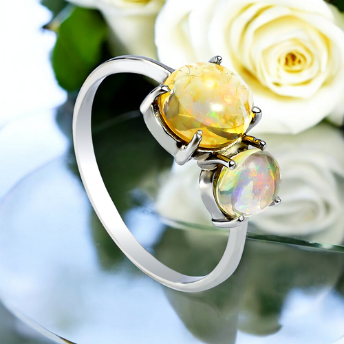 Genuine Mexican Fire Jelly Opal Gold Ring 14K