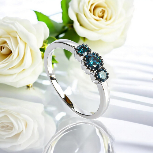 14K White Gold Blue Diamond Ring