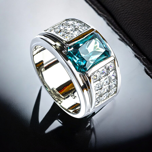Emerald Cut Alexandrite Mens Silver Ring
