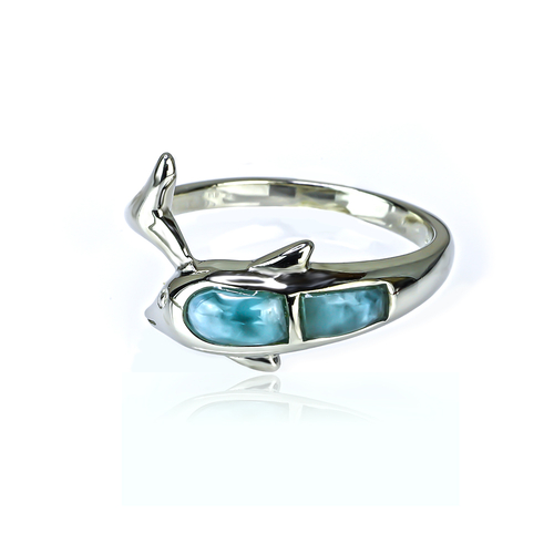 Beautiful Genuine Larimar Stone Dolphin Sterling Silver Ring