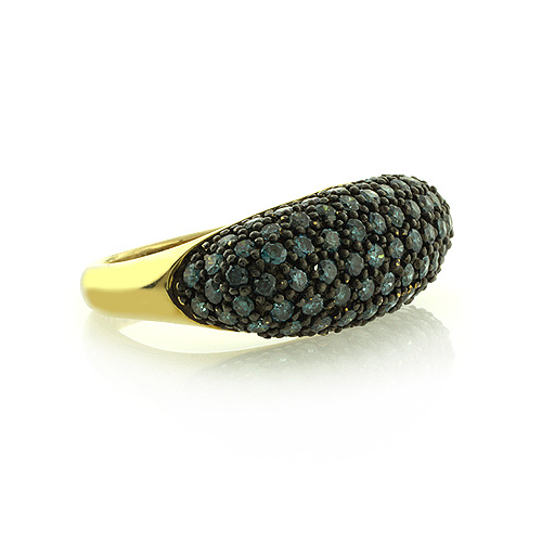 14K Yellow Gold Blue Diamonds Ring