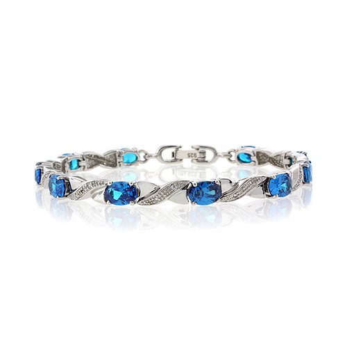 Blue Topaz Silver Bracelet Oval Brilliant Cut Special Gift