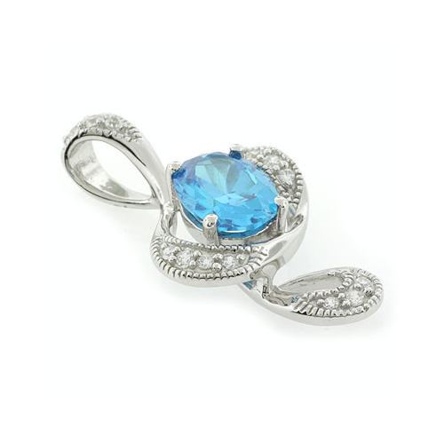 Blue Topaz Silver Pendant Oval Brilliant Cut