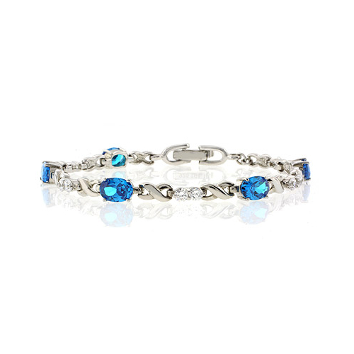 Blue Topaz Silver Bracelet Oval Brilliant Cut Platinum Quality