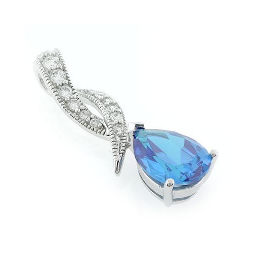 Blue Topaz Silver Pendant Pear Brilliant Cut