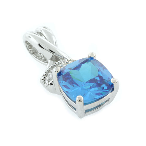 Blue Topaz Silver Pendant Cushion Cut