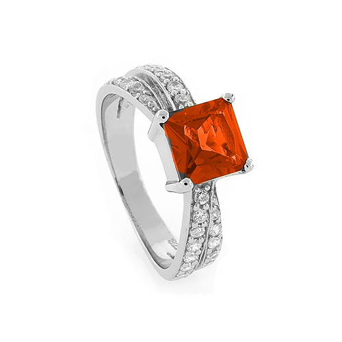 Silver Fire Cherry Opal Ring