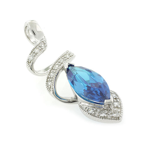 Blue Topaz Silver Pendant Marquise Cut