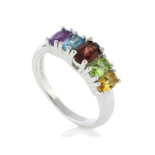 Sterling Silver Genuine Multi Gems Ring