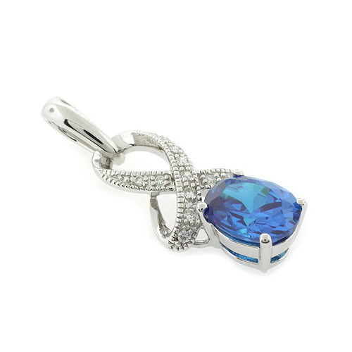 Blue Topaz Silver Pendant Oval Brilliant Cut