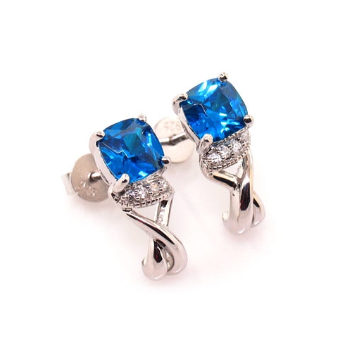 Blue Topaz Silver Earrings Cushion Cut