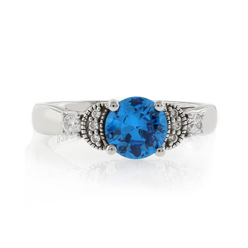 Round Cut Blue Topaz Silver Ring