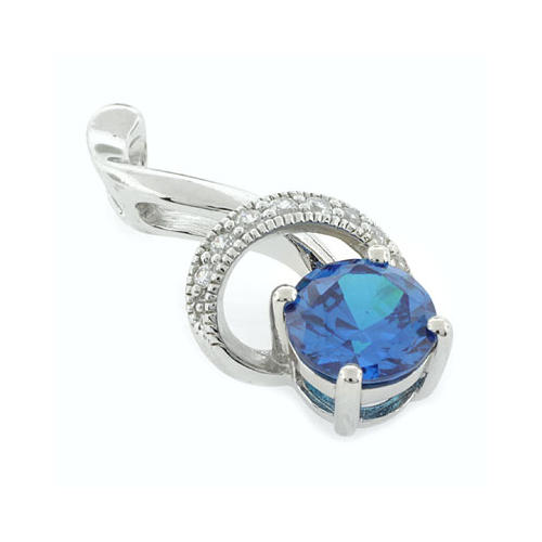Blue Topaz Silver Pendant Round Cut