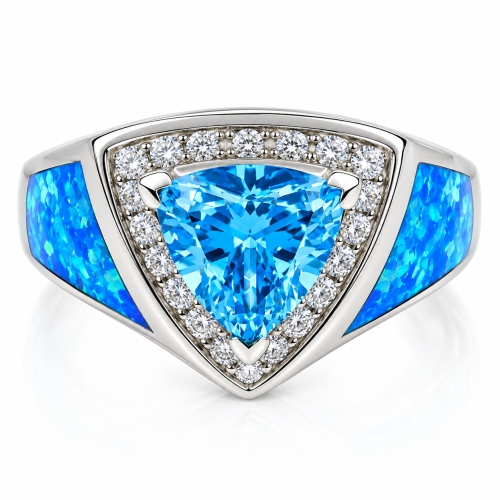 Blue Opal and Topaz Silver Ring