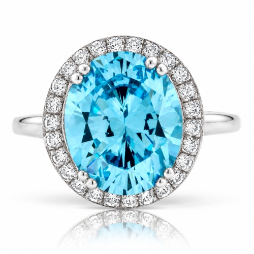 Blue Topaz Oval Cut Silver Ring