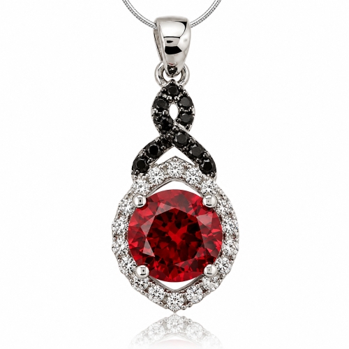 Beautiful Sterling Silver Pendant with Round Cut Fire Opal And Simulated Diamonds