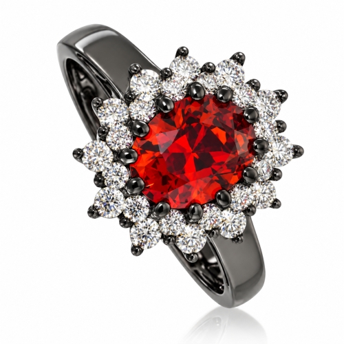 Princess Kate Fire Opal Black Silver Ring