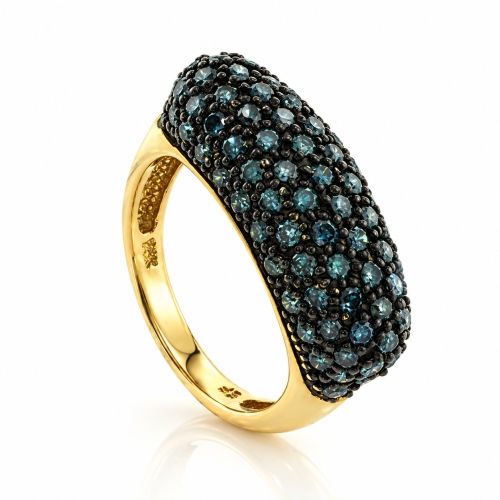 14K Yellow Gold Blue Diamonds Ring
