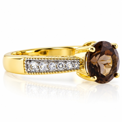 Smoky Topaz Round Cut Stone Sterling Silver Ring