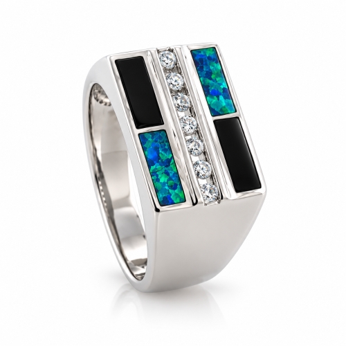 Onyx and Australian Opal Unisex Ring
