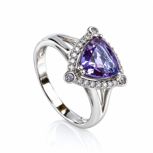 Trillion-Cut Alexandrite Sterling Silver Ring
