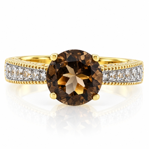Smoky Topaz Round Cut Stone Sterling Silver Ring