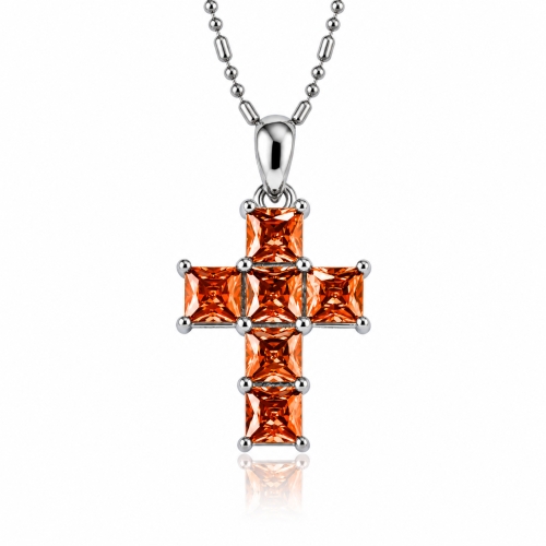 Fire Opal Cross Silver Pendant 2.5 cms x 1.3 cms