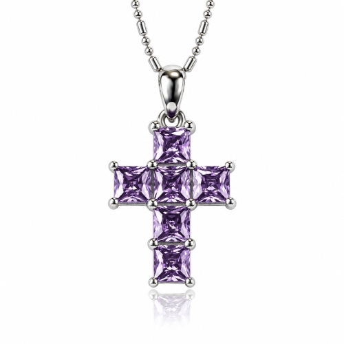 Amethyst Cross Silver Pendant 2.5 cms x 1.3 cms