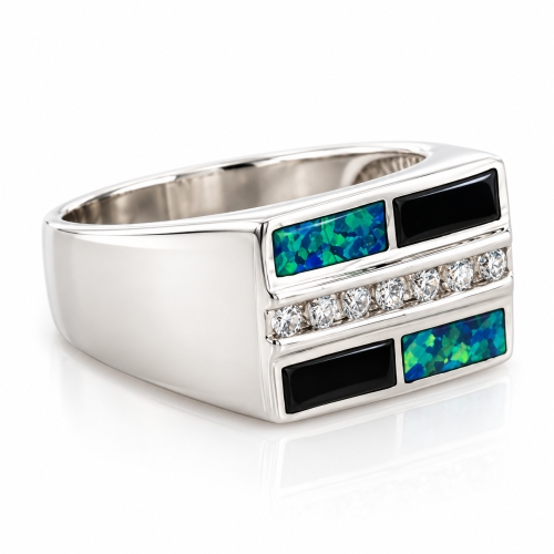 Onyx and Australian Opal Unisex Ring