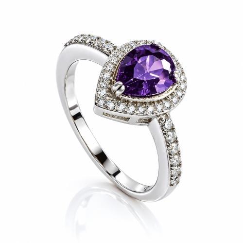 Solitaire Pear Cut Amethyst Ring